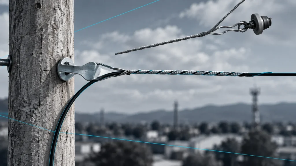 Fiber optic cable hardware securing aerial cables