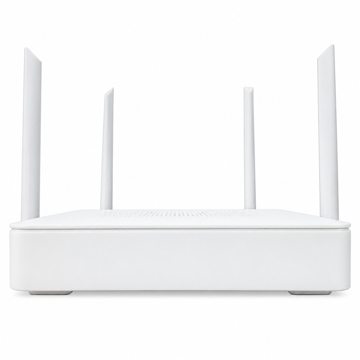 Front view of the Fibramerica hybrid PON gateway with four external antennas and a white enclosure