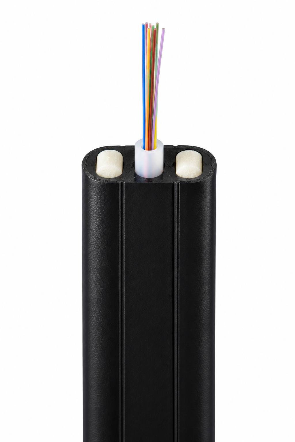 Cable plano dielectrico FAB-GYFXBY-2~12FO con tubo holgado central y dos refuerzos FRP