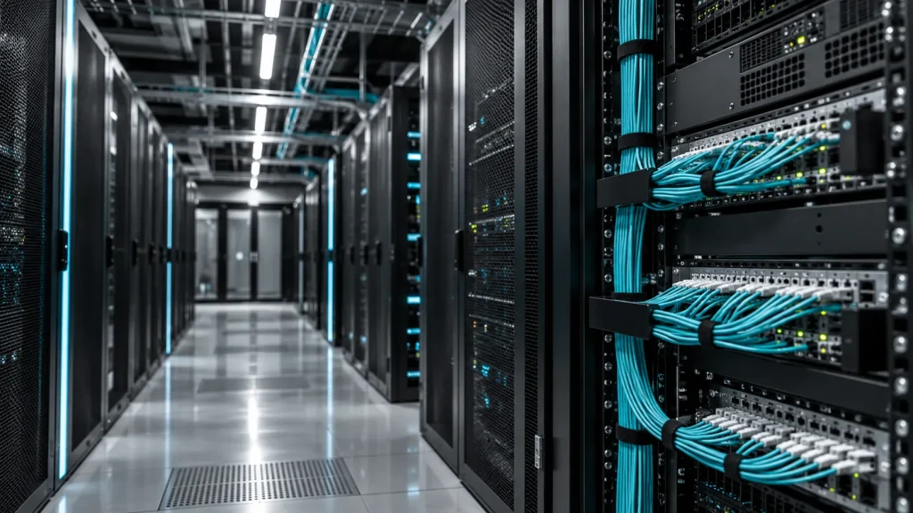 Data center solutions with organized fiber optic cabling